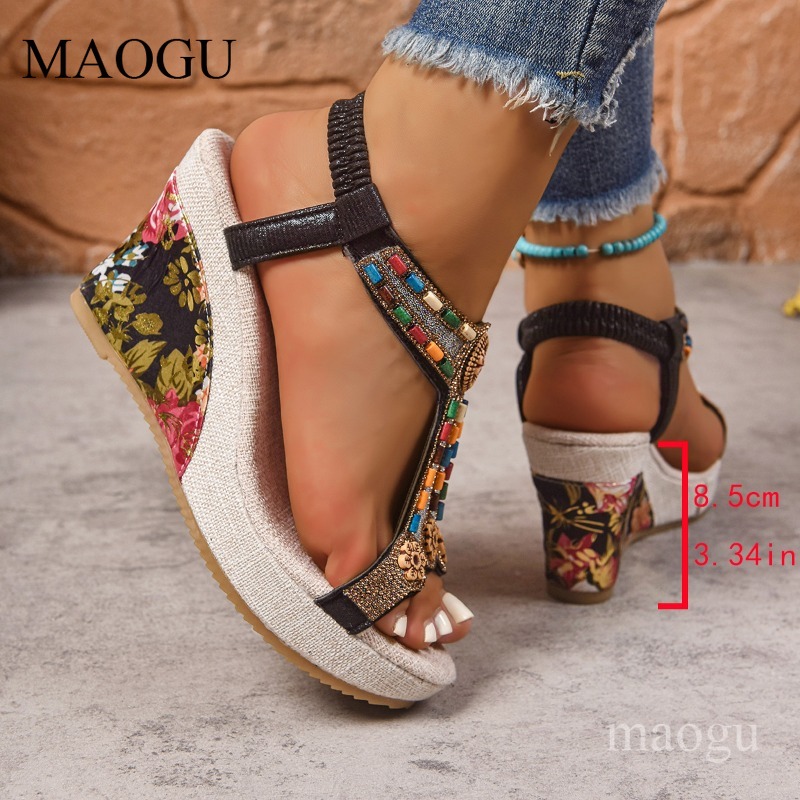 Boho Beaded Floral Wedge Sanda - Ethnic And Fashion ulasan dan harga